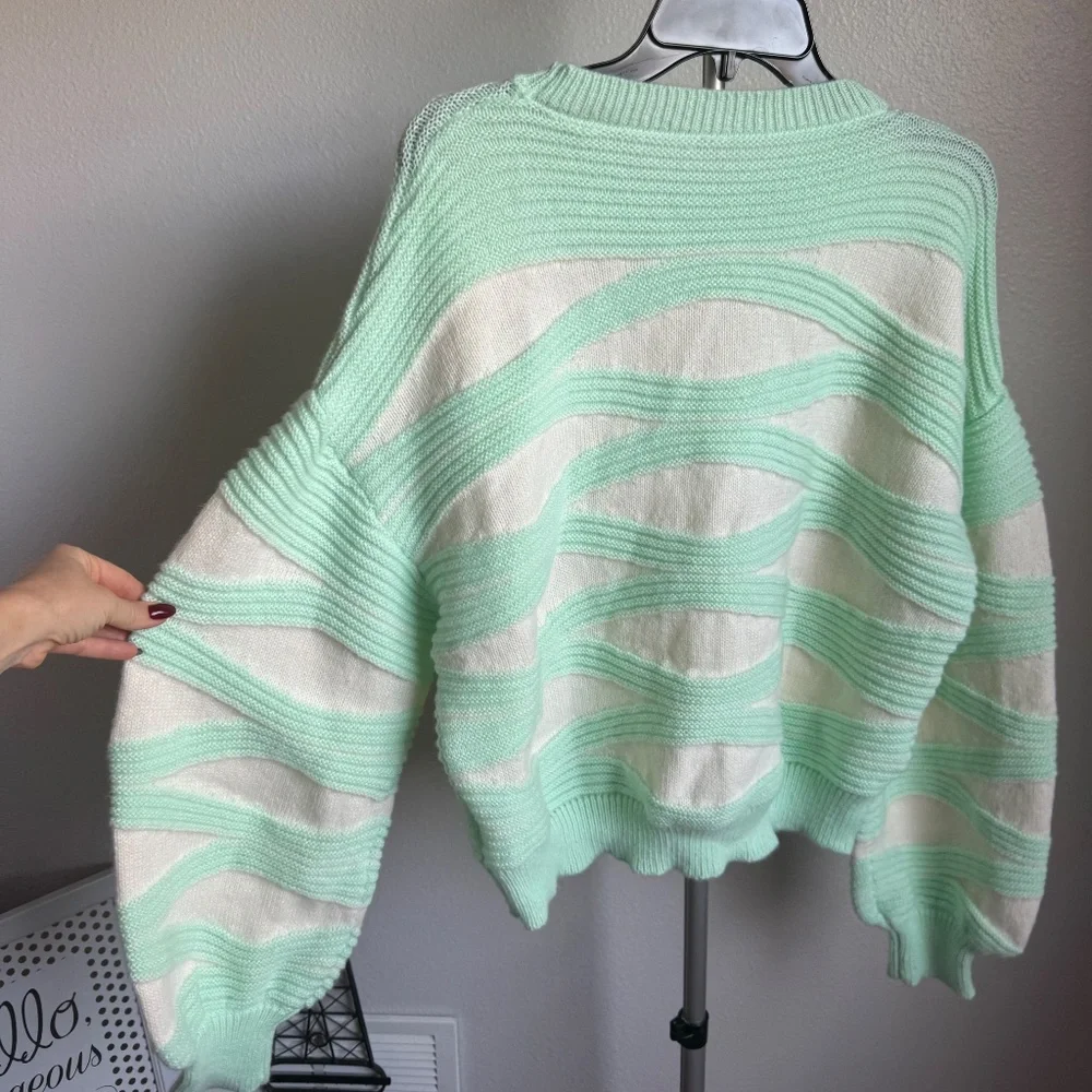 Shein Round Neck Wave Striped Contrast Color Long Sleeve Sweater